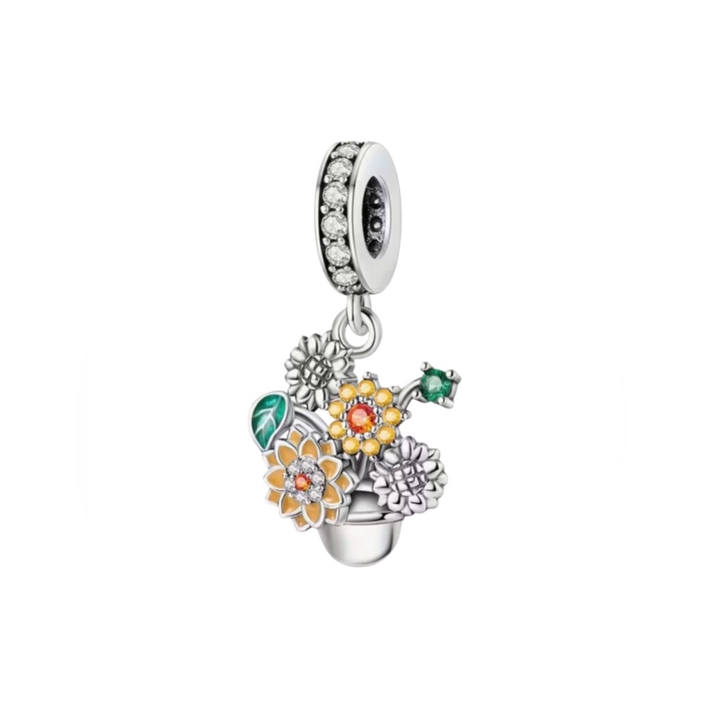 S925 Sunflower Flower Bouquet Charm Pandora Style